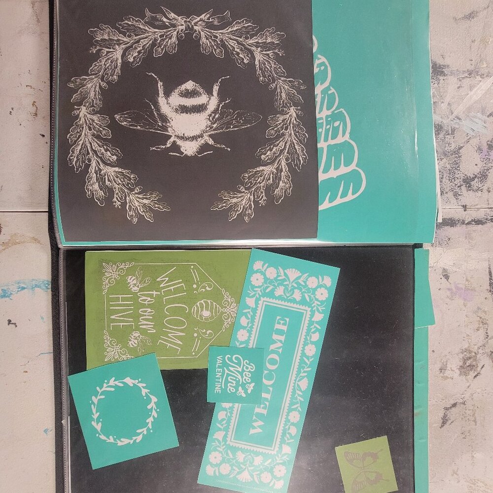 Bundle 4 ~ Reusable Silk Screen Stencils ~ 18 x 15 Binder~ Flowers, Garden, Bunn